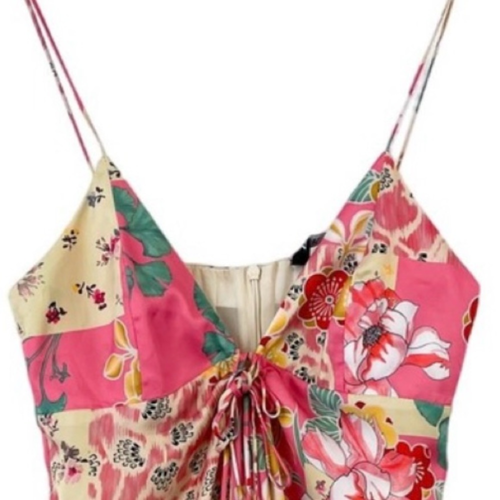 Zara (XS) Floral Mini Dress Pink Polyester - Picture 7 of 8